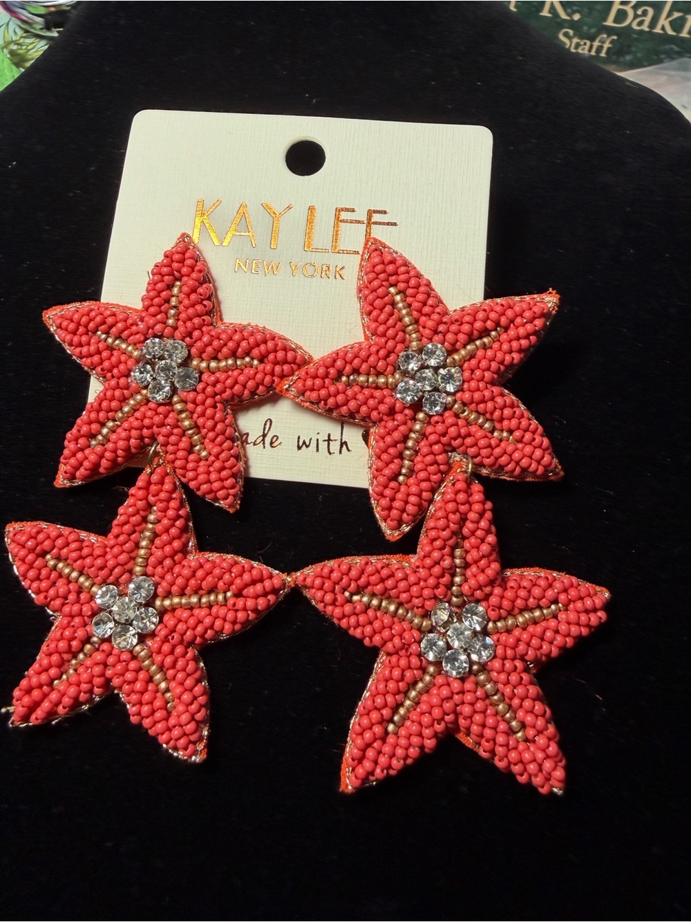 Earrings Kay Lee Coral Beaded Star Flower Earrings - Coral
